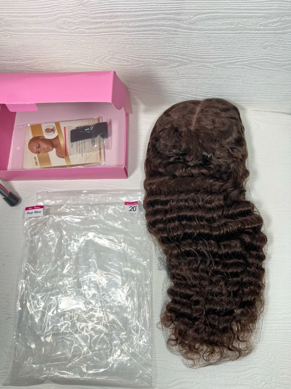 Chocolate Brown Deep Wave Human Hair Glueless 20 Inch Wig